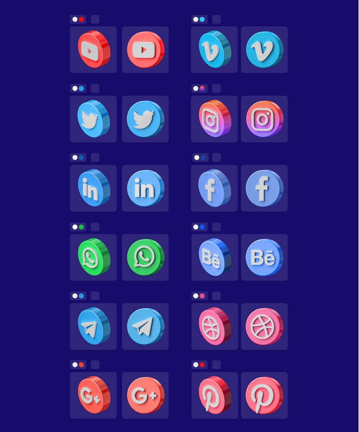 iconos sociales 3d