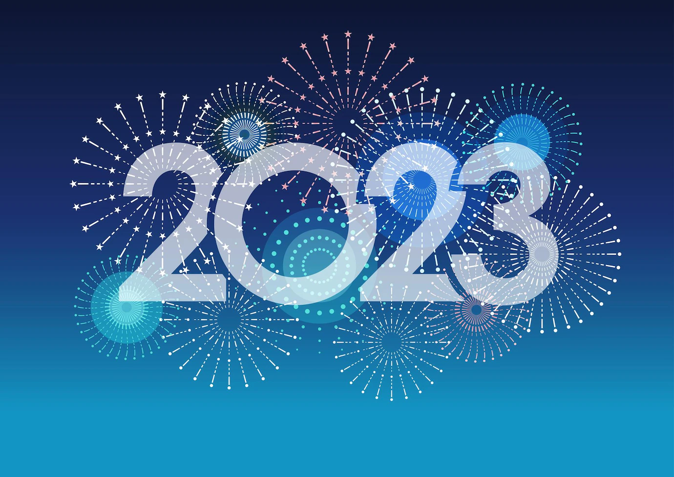 2023 fuegos artificiales ilustracion vectorial fondo azul