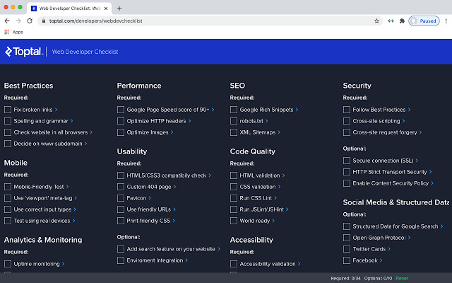 web developed checklist