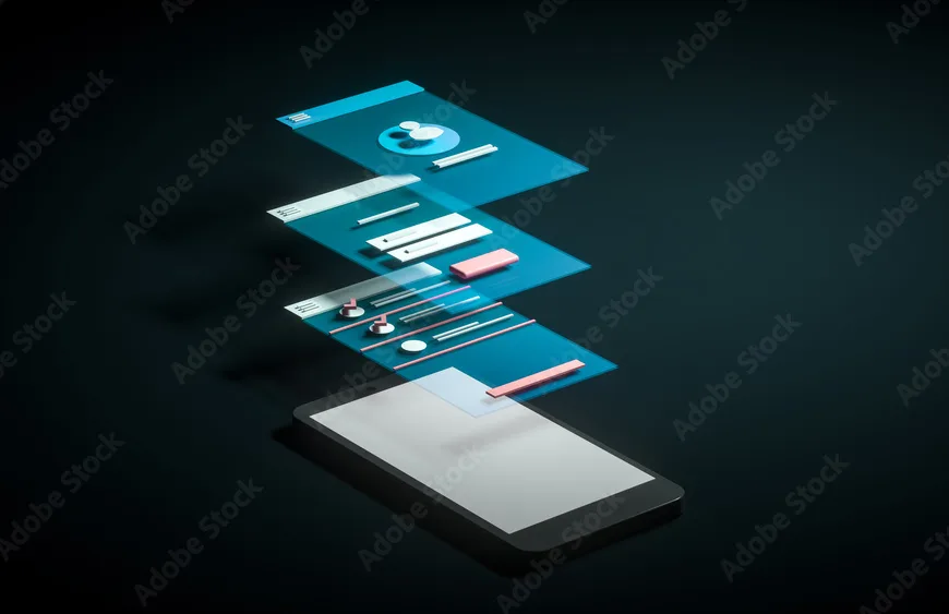 ux ui flowchart 3d ilustration mobile user design concept applicationpurple vertical cyan stockpack adobe stock jpg