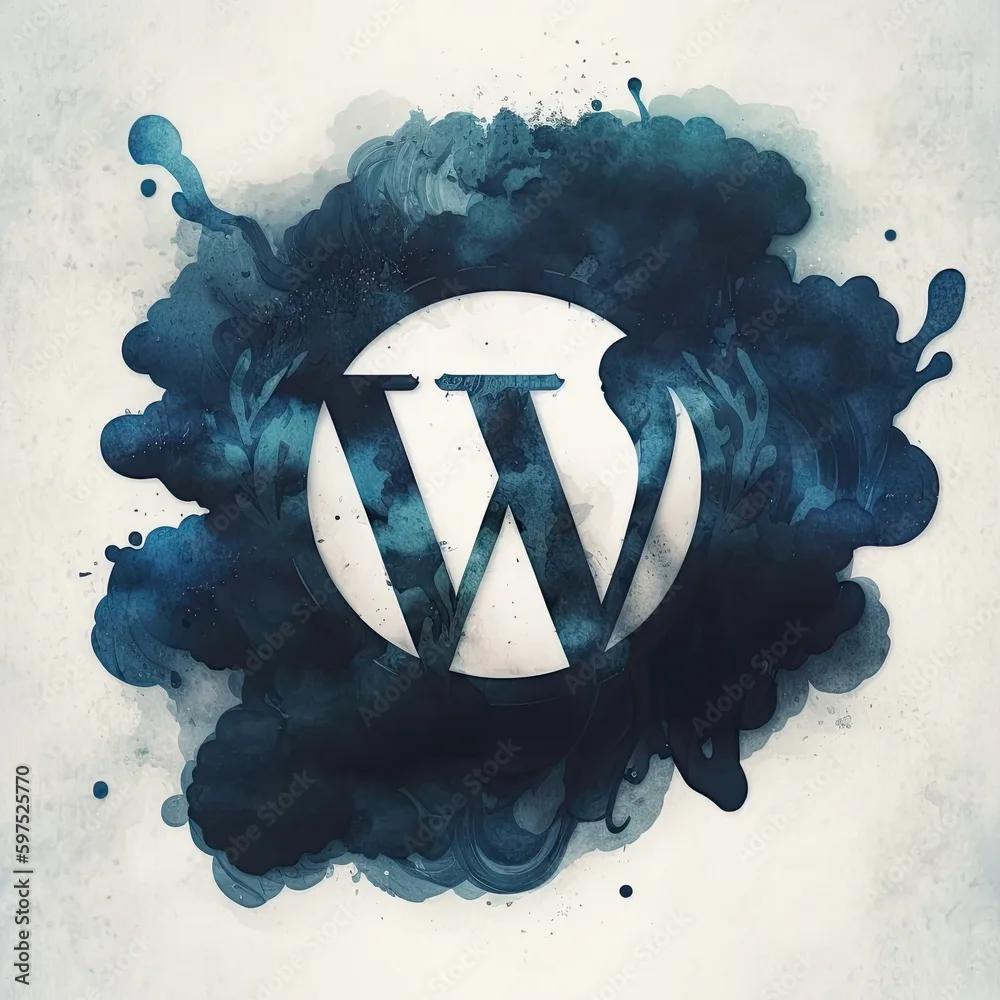 WordPress Logo in Dark Blue Watercolor Burnished Illustration