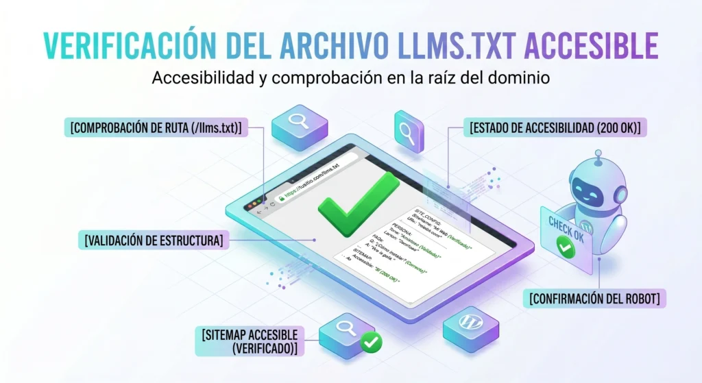 Verificación del archivo llms.txt accesible en la raíz del dominio