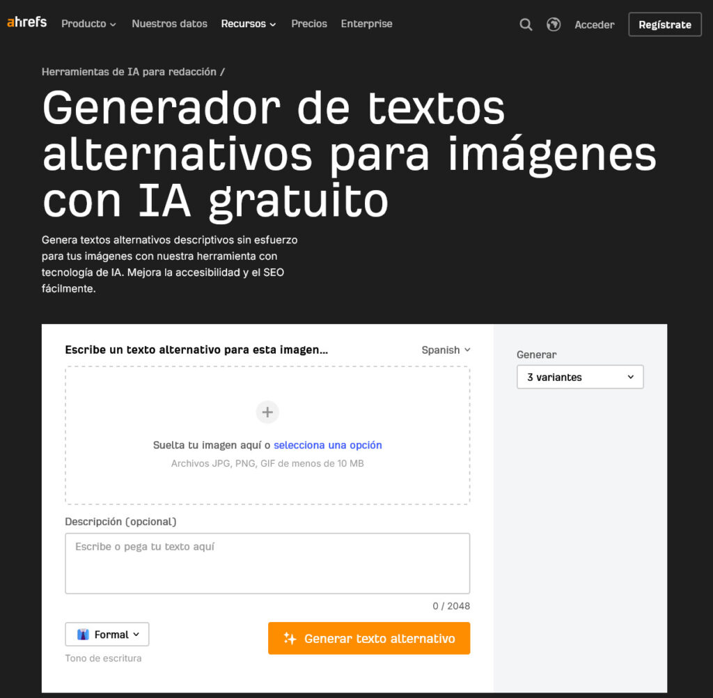 Generador de textos alternativos para imágenes con IA gratuito