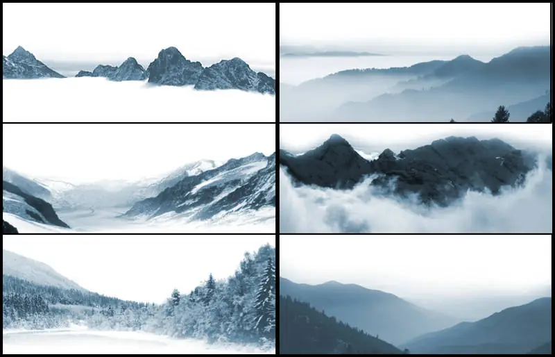 Pinceles de montaƱas con niebla para Photoshop