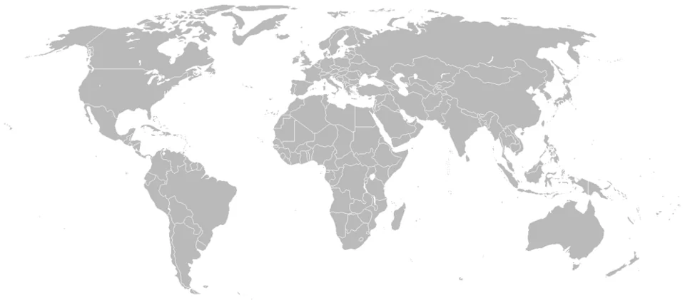 Mapa mundi mudo sin nombres para imprimir, con los paÃses en gris sobre fondo blanco
