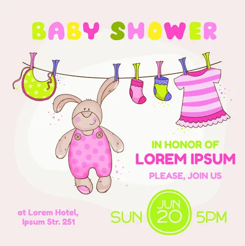 Baby Bunny Shower Card - with place for your text - in vector