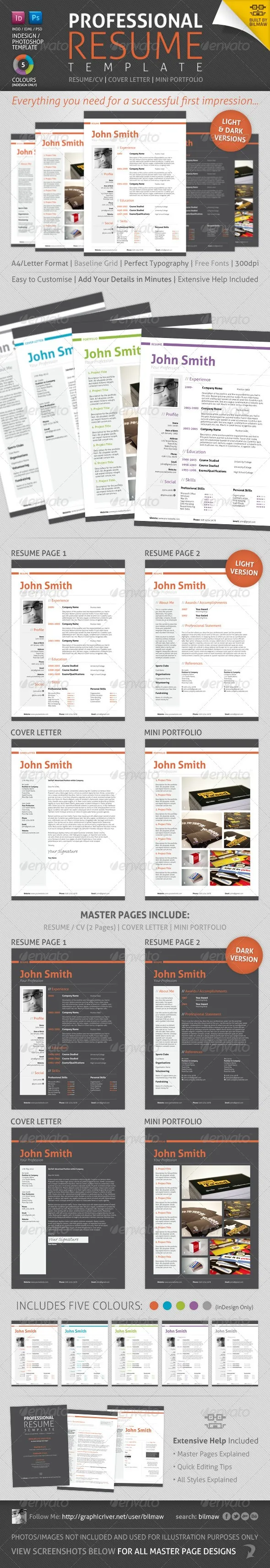 Plantilla de currículum premium profesional en InDesign y Photoshop