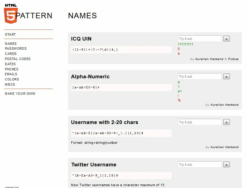 expresiones regulares HTML5