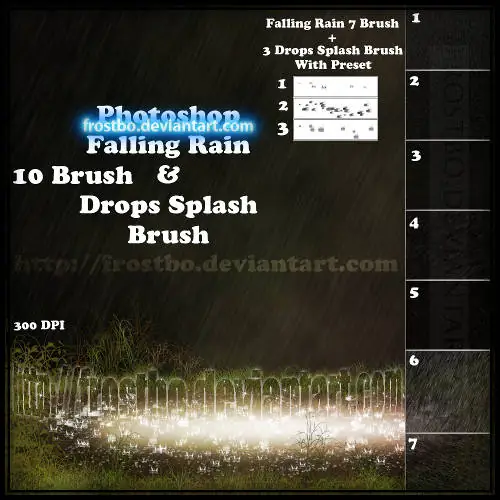 Prueba de los pinceles Drops Splash and Rain de FrostBo con gotas y salpicaduras