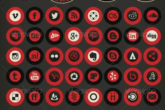 iconos negros y rojos redes sociales