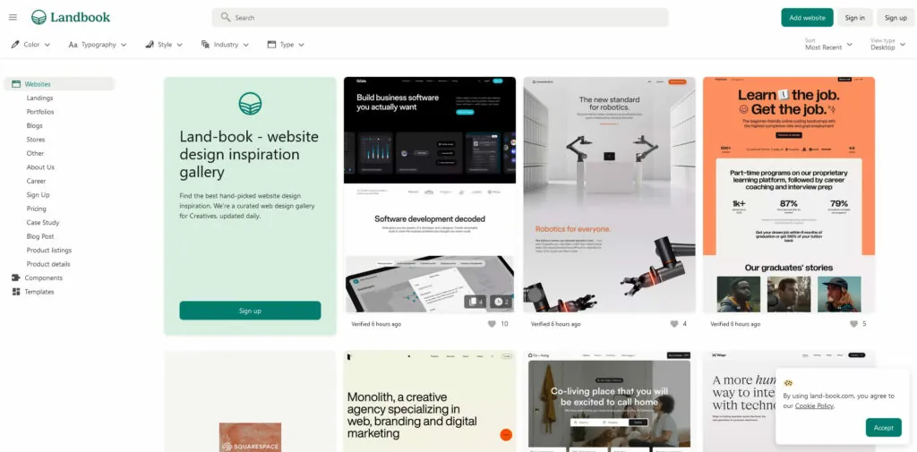Land book website design inspiration gallery