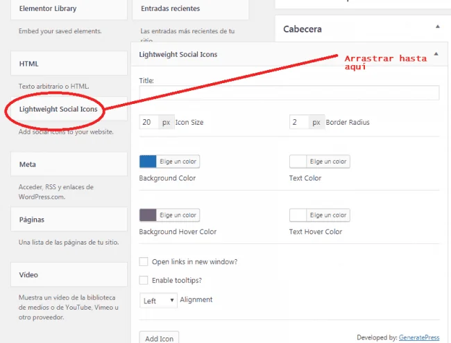 como anadir iconos de redes sociales en un menu de wordpress