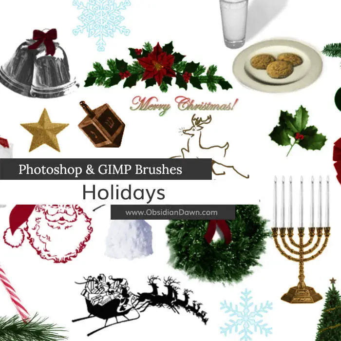 Holiday Photoshop and GIMP Brushes de Redheadstock, 39 pinceles navideƱos